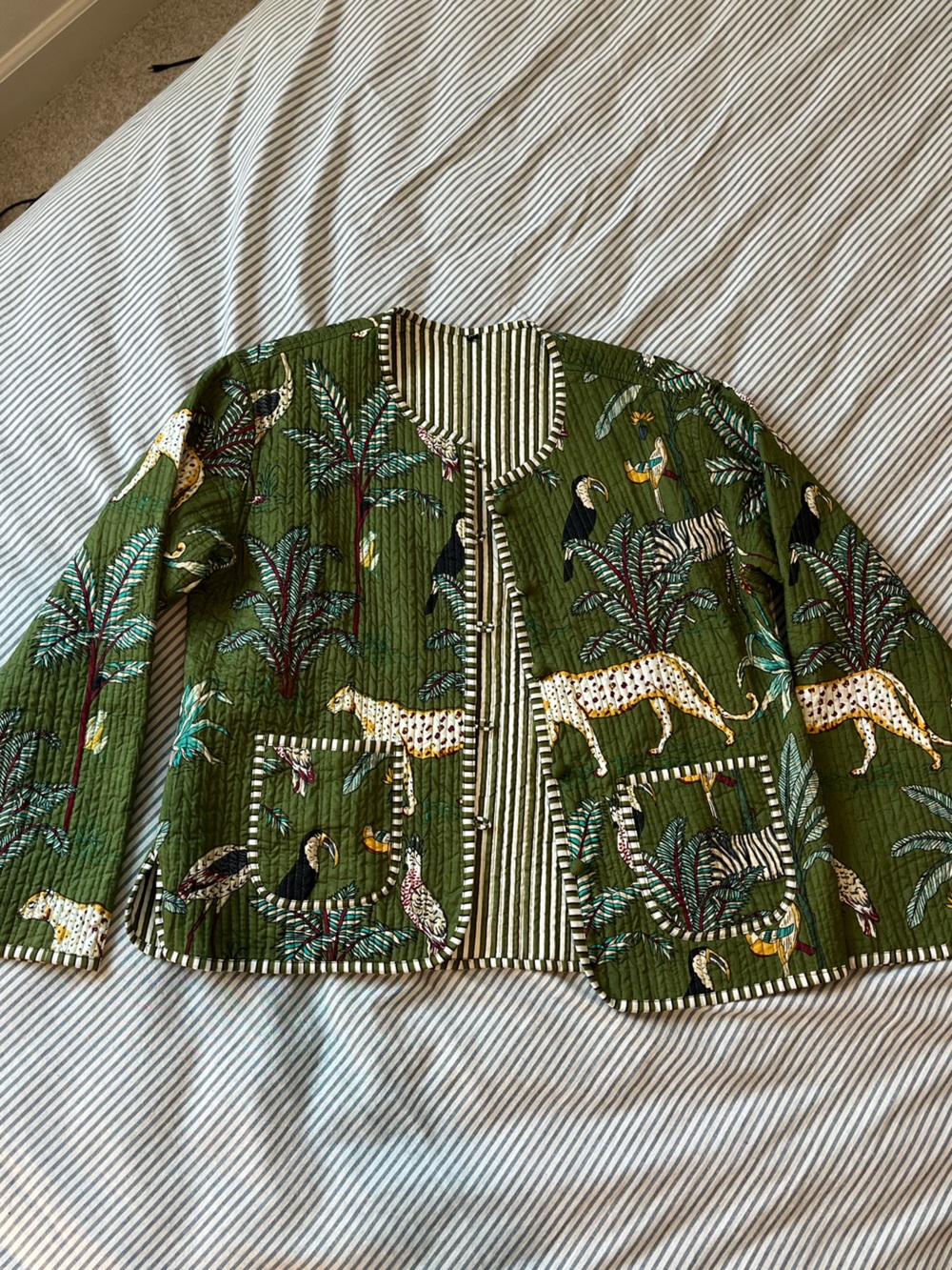 Green Jungle-Print Quilted Jacket
